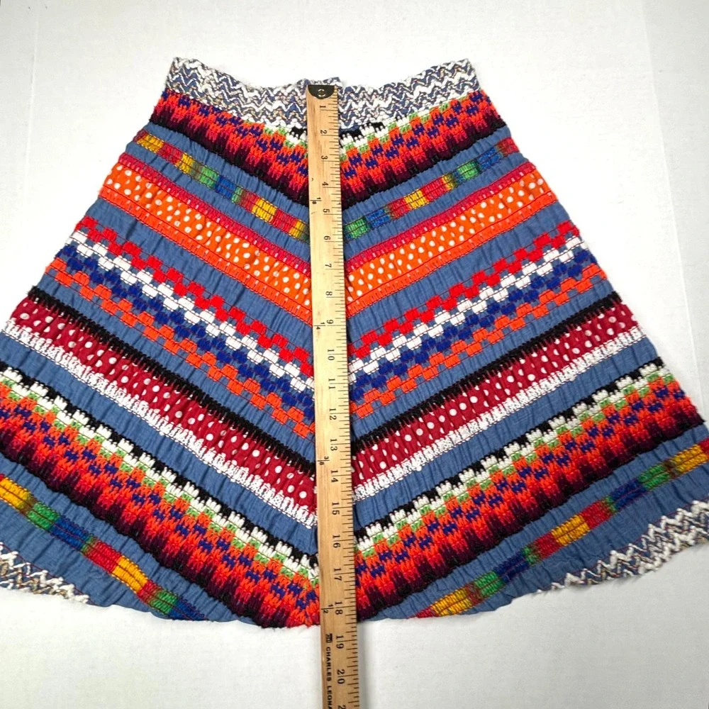 VTG Girls 14 Multi Color Chevron Embroidered Smocked ALine Skirt Ethnic Festival